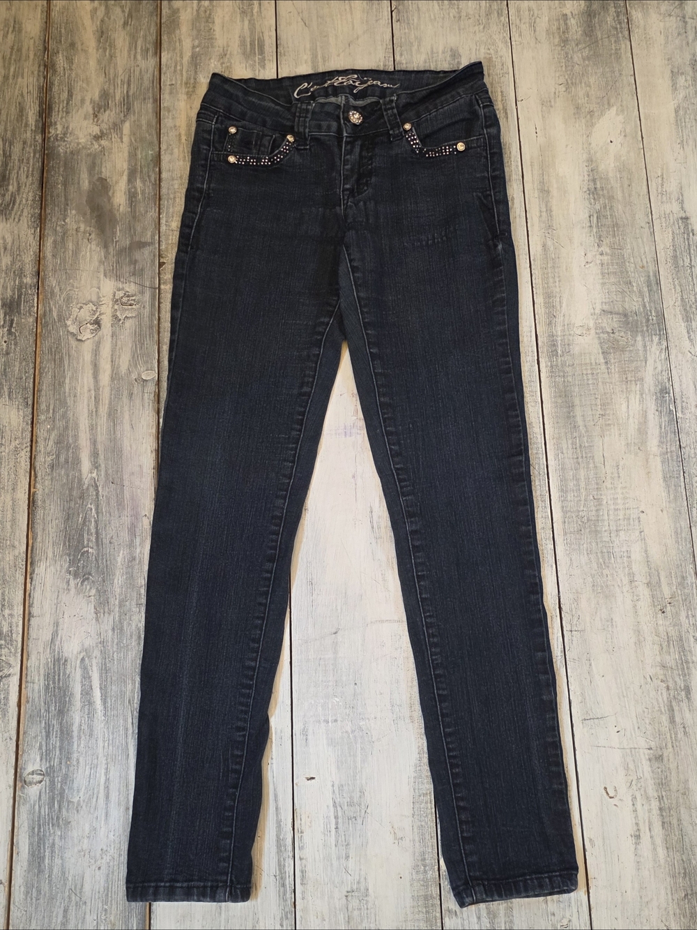 C'est Toi Glam Women's Dark Wash Skinny Jeans with Studded Pocket Accents sz 3
